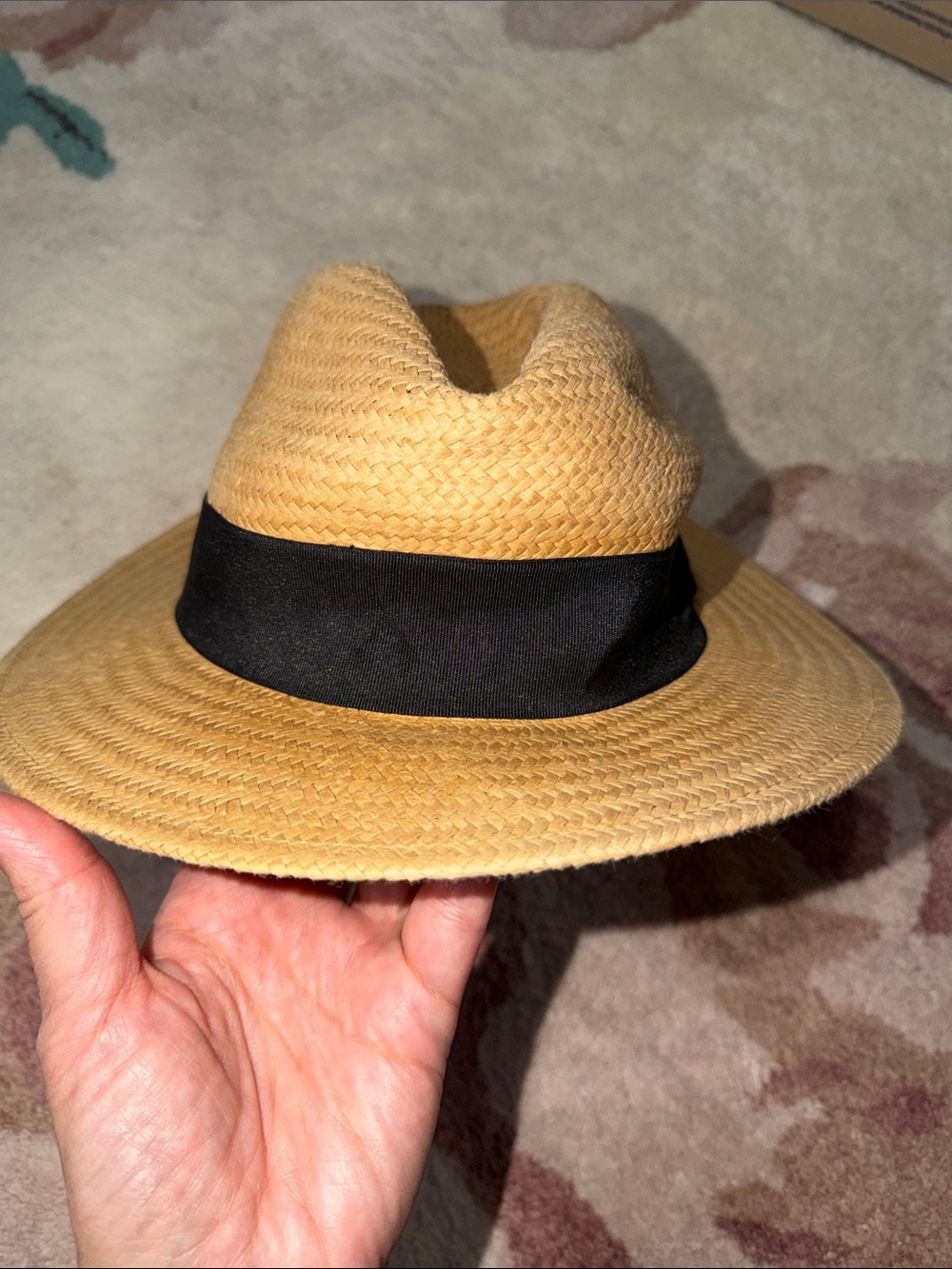 H&M Women’s Tan Straw Fedora Hat with Black Band - Picture 2 of 6